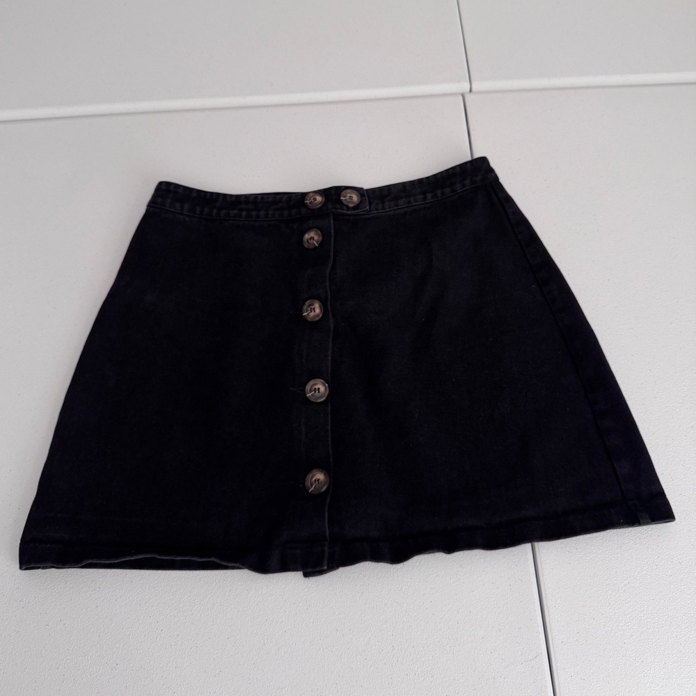 Chelsea & Violet Black Denim Button Front Mini Skirt A-Line Cotton XL dd